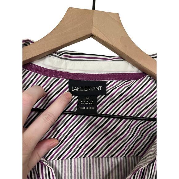 Lane Bryant Womens White Black Purple Gray Striped Button Down Shirt Size 28 - Picture 2 of 3